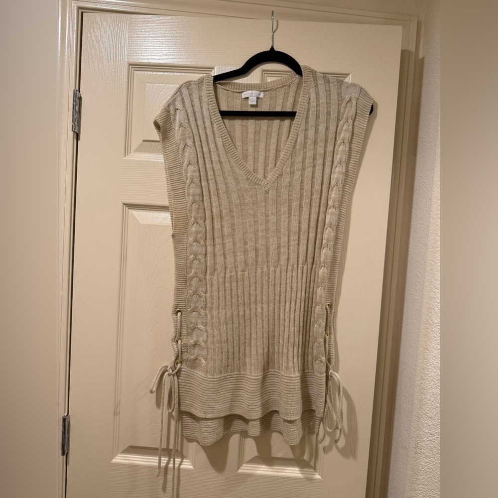 New York & Company Beige Knit Sleeveless Sweater with Side Ties